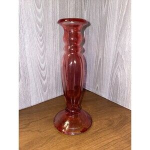 Vintage Iridescent Pink Cranberry Stained Glass Decanter Vase Candle Holder